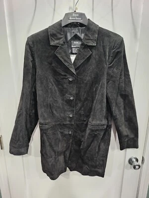 Chaqueta de cuero de gamuza Dennis Basso vintage para mujer XL negra nueva con etiquetas Foto 1 de 4