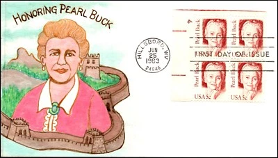 Scott 1848 5 Cents Pearl Buck Ralph Dyer Hand Painted FDC Plate Block - Image 1 of 2