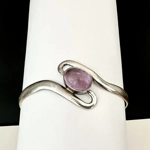 Artisan Sterling Silver 925 Mid Century Wave Amethyst Stack Layer Cuff Bracelet - Picture 1 of 15