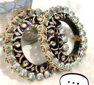 Bollywood Pakistani Indian Bridal Kundan Jewelry 2 Pc Pearl Bangle Bracelet Pair - Picture 1 of 3
