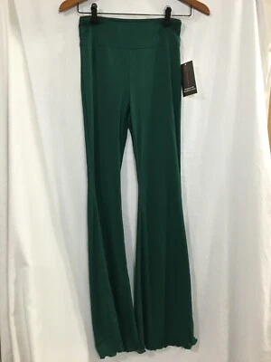 No Boundaries Women's Juniors Ribbed Flare Lettuce Hem Pants S-XXXL Evergreen - Image 1 of 4