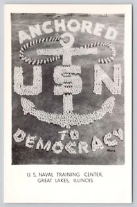 RPPC Anchored to Democracy USN United States Navy Great Lakes Illinois Postcard - Picture 1 of 2