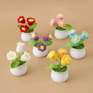 Cute Crochet Knitted Flower In Pot Cartoon Potted Plant Ornament Birthday GiftX1 - Picture 1 of 25