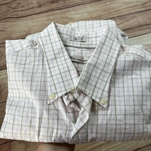 PETER MILLAR Cotton Button Up Shirt Pink Tan White Plaid Classic Men’ Size Large - Picture 1 of 9