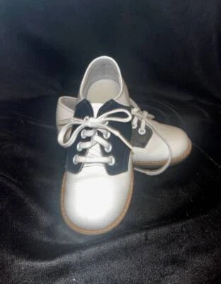 KIDS STRIDE RITE~V DK NAVY/WHITE LEATHER SADDLE~50s SHOES~SZ YOUTH 9~EXC - Image 1 of 4