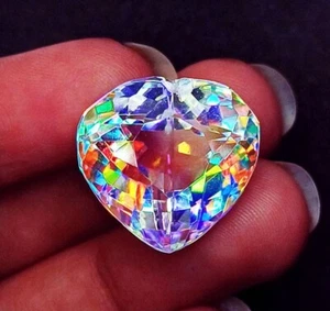 Loose Gemstone Mystic Quartz Rainbow 27.75 Ct Certified Heart Cut For Sale - Picture 1 of 7