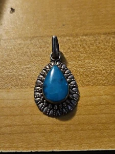 SOUTHWESTERN Indian Sterling Silver Bezel Turquoise Drop Pendant - Picture 1 of 5