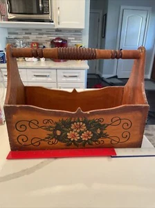 large wooden storage box with handle vintage hand painted - Picture 1 of 13