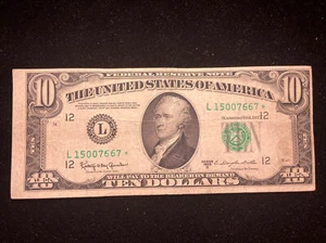 1950-D $10 Federal Reserve STAR NOTE San Francisco off center cut - Picture 1 of 2
