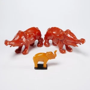 Antike Butterscotch geschnitzte Bakelit Elefant Figur 3 Stück Konvolut - Bild 1 von 10