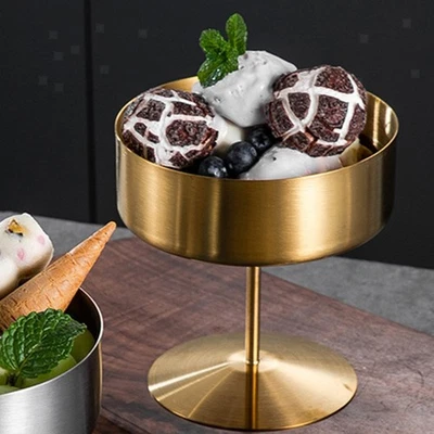 High Footed Ice Cream Bowl Salad Bowl Elegant Stainless Steel Dessert Cup - Image 1 of 2