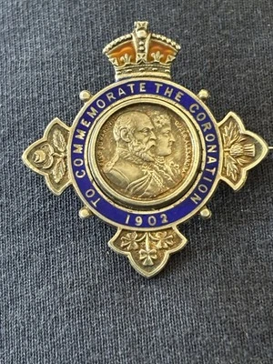 1902 Coronation King Edward VII Hallmarked-1901-Sterling Silver & Enamel Brooch - Image 1 of 4
