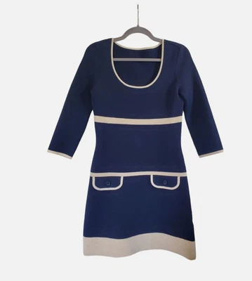Vestido para mujer Kate Spade NUEVO M azul marino y crema suéter vestido mezcla de lana tejido Foto 1 de 2