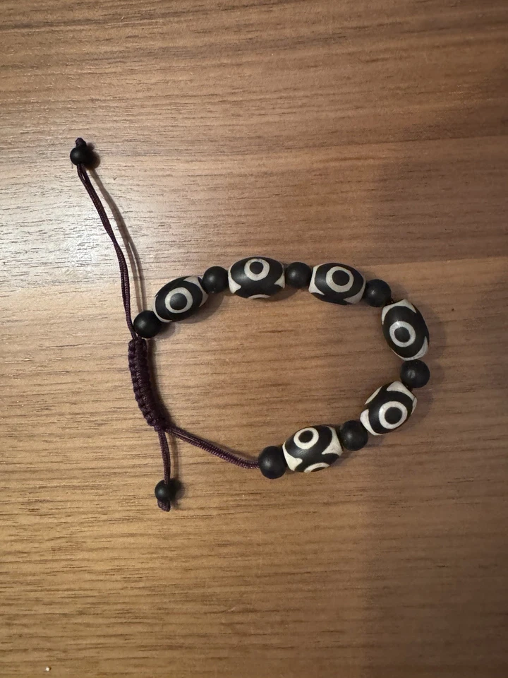 Tibetan Agate DZI Tribal Bracelet with 3 eye on each stone, handmade adjustable  - Image 1 of 1