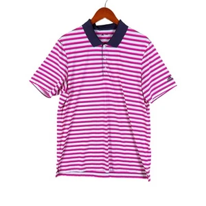 Adidas Performance Stretch Golf Activewear Polo Striped Pink Blue Mens Large - Picture 1 of 8