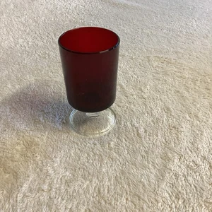 Vintage Luminarc France Ruby Red Cordial Juice Glass/Wine, Clear Footing 4” EUC - Picture 1 of 8
