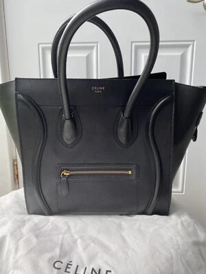 CELINE Authentic Mini Luggage Bag Smooth Black Calfskin Leather Handbag Tote - Image 1 of 4