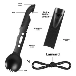 Portable Stainless Steel Multi-Function Spoon with Whistle | EDC Camping Tool - Picture 1 of 14