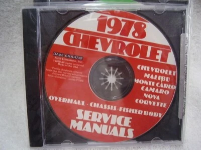 Chevrolet Corvette Camaro Monte Carlo Nova 1978 manual de taller CD con licencia 19,95 Foto 1 de 3