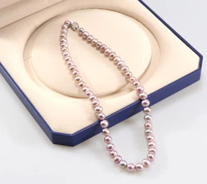 suberb 17" 8-9mm Natural Mar del Sur Genuino Rosa Lavanda Collar de Perlas Redondas - Imagen 1 de 2