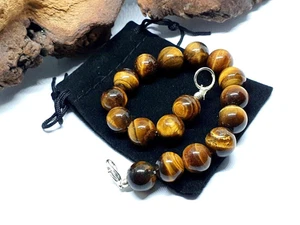 Pulsera ojo de tigre 10 mm broche de piedras preciosas reales naturales 8"" p... - Imagen 1 de 12