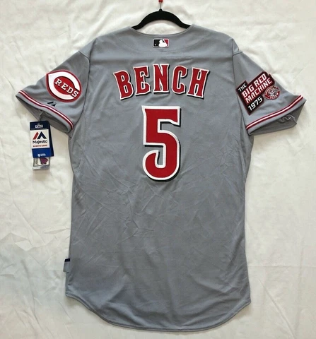 Authentic Majestic 44 LARGE CINCINNATI REDS JOHNNY BENCH GRAY COOL BASE Jersey Cover