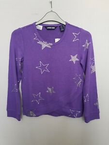 Purple Silver Stars Soft Knitted Jumper Size 8-9 Years Lands' End