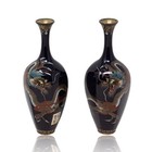 Japanese Antique Meiji Period Cloisonne Enamel Vase Pair Hayashi Kodenji School