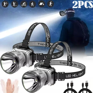 Super Bright LED Headlamp Flashlight USB Rechargeable Headlight Waterproof Lamp - Picture 1 of 12