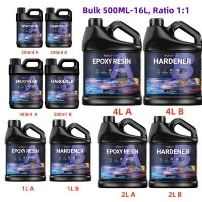 Bulk 500ML 1L 1.5L 2L 3L 4L 6L 8L 12L 16L Clear Epoxy Resin Kit - 1A:1B Glue - Image 1 of 4