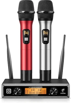 TONOR TW820 Wireless Microphone System - 2 Mics - 200ft Range - Red - Image 1 of 4
