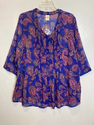 Blusa túnica Blair para mujer cachemira de gasa transparente pintucada con botones talla L Foto 1 de 4