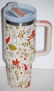 Gingerbread Man & Santa Cream 40oz. Hot/Cold Christmas Tumbler w/Straw - Picture 1 of 4