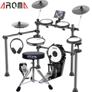 8 Pce Electronic Drum Kit Mesh Heads 10" Mesh Kick Stool Headphones Aroma TDX210 - Picture 1 of 4