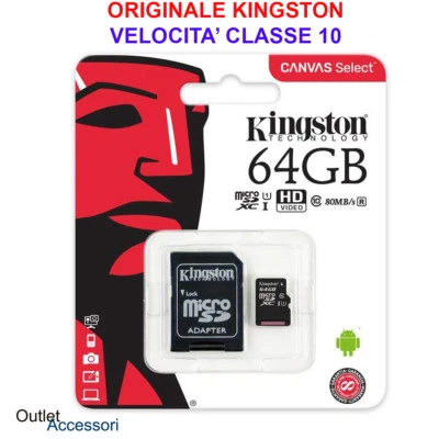 Memoria Memory Card Micro SD Kingston 64GB per Huawei P8 lite 2017 P9 P10 Mate S - Immagine 1 di 2