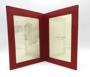Photo Frame Bifold Leather Holds Two 4x6" Photos Vertical RED - Picture 1 of 14