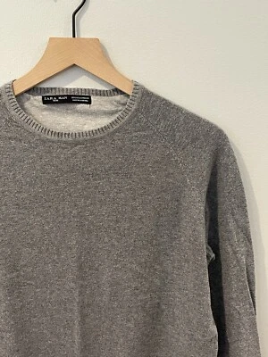 ZARA Men's Sweater Elbow Patch Crew Neck Gray Cotton Tight Knit Size Small - Image 1 of 4