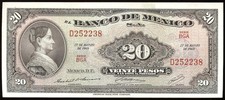 Mexico P-54n Banco de Mexico 20 Pesos BGA-D,27.8.1969 UNC
