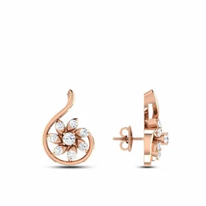 Classy 0,43 Cts rotondo brillante taglio diamanti orecchini borchie In oro 14K - Foto 1 di 4