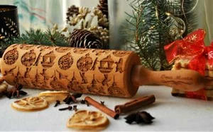 Springerle Engraved Wooden Rolling Pin Embossed Dough Roller Carved Mold Cookies - Picture 1 of 9