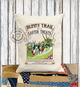 Almohada de tela decorativa Bunny Trail Rabbit golosinas de Pascua #1289 - Imagen 1 de 6