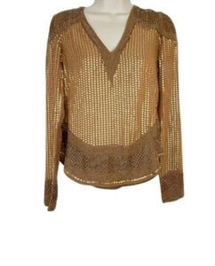 H &M Womens V Neck Top Copper Bronze All Over Beaded Sequined Shimmer 2 - Picture 1 of 3