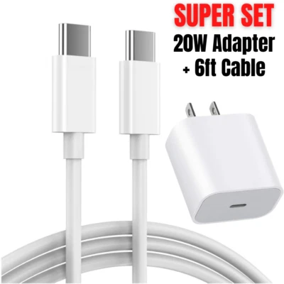 20W Type C Fast Charger Block Adapter USB C To C Cable For iPhone 15 16 Pro Max - Image 1 of 4