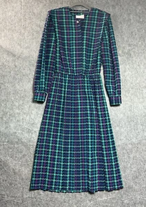 Vintage Kleid Damen Medium Grün Geometrisch Maxi Büro Kapsel Landhaus Retro - Bild 1 von 11
