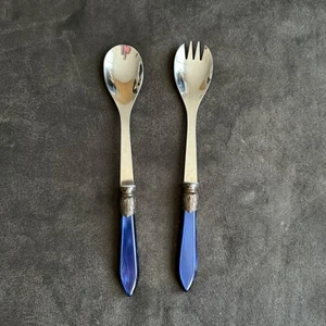 Blue & Silver Salad Serving Set 18/10 Inox France Stainless Steel - Picture 1 of 5