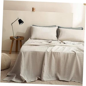100% Linen Sheets King Size Set, 4 Pcs Natural French Linen Bed Sheets, - Picture 1 of 7