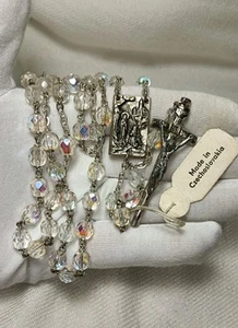 Vintage Czechoslovakia Aurora Borealis Crystal Beaded Cross Rosary - Picture 1 of 8