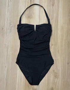 Shan Classic Bandeau One-Piece Halter Swimsuit Black Conv Straps 42560 Size 6 - Picture 1 of 10