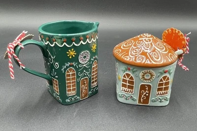 Anthropologie Jengibre Cerámico Gres Azúcar Olla con Cuchara y Juego de Crema Nuevo Foto 1 de 4