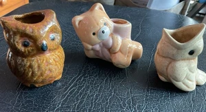 Owl, Bear & Bird Toothpick Holders Ceramic Vintage Japan Lot Of 3 - Picture 1 of 4